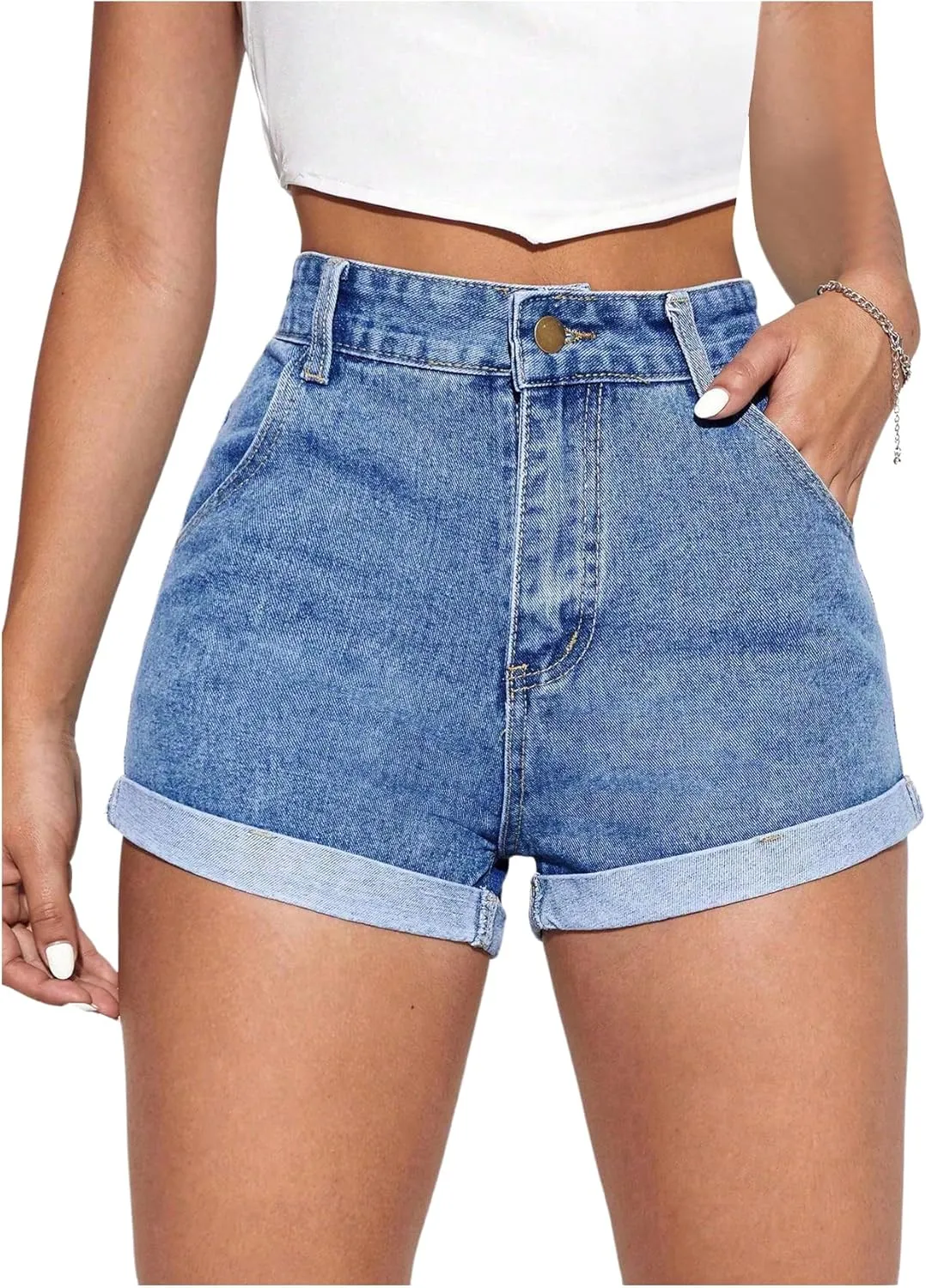 SOLY HUX Women's High Waisted Straight Leg Jean Shorts Casual Summer Denim Short Pants