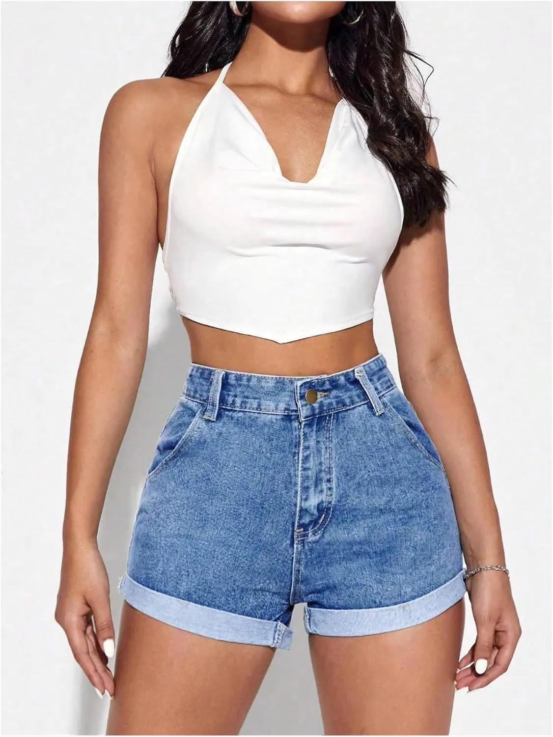 SOLY HUX Women's High Waisted Straight Leg Jean Shorts Casual Summer Denim Short Pants