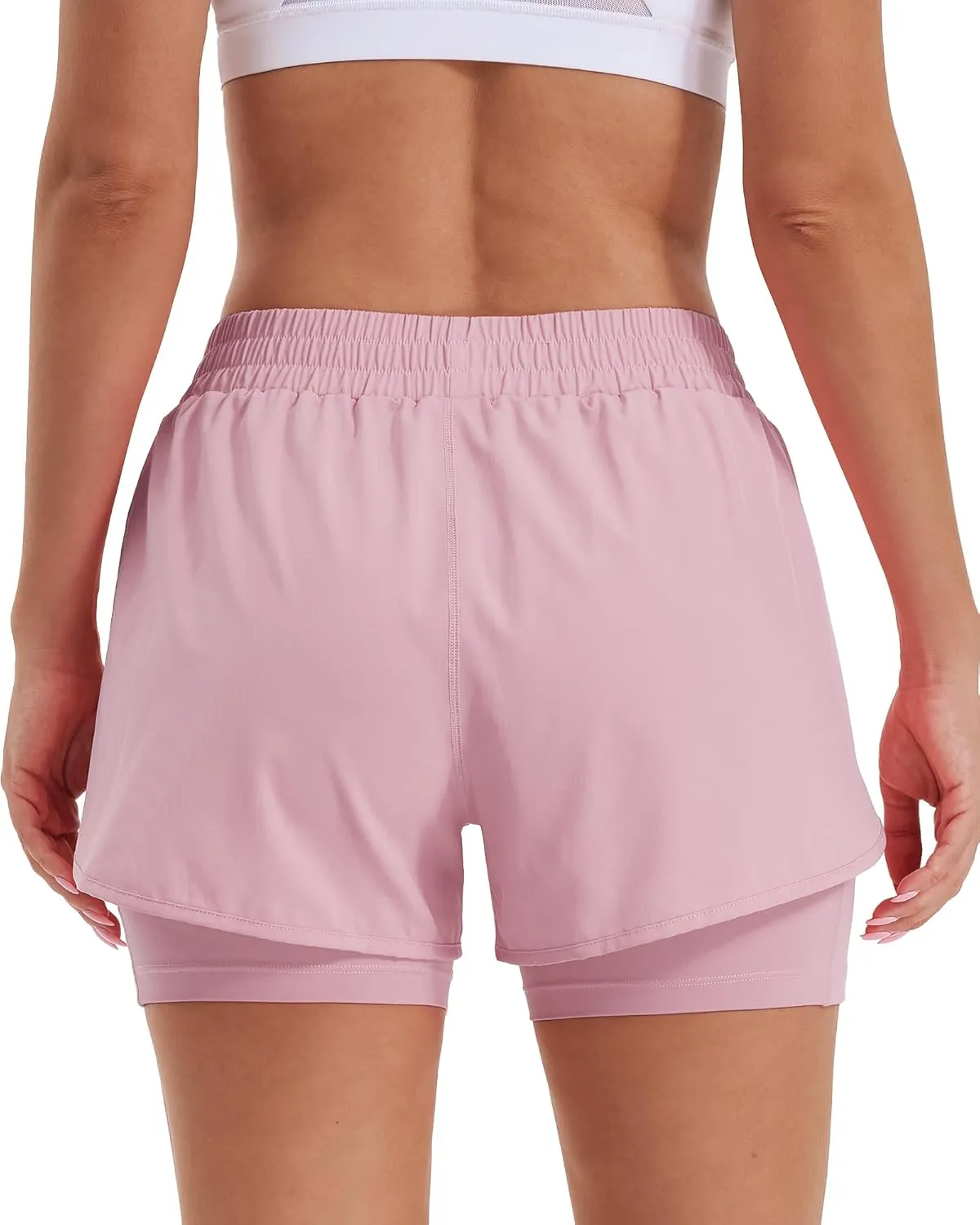 Stelle Women 2 in 1 Running Shorts High Waisted Athletic Shorts Gym Workout Shorts with Liner Zipper Pockets
