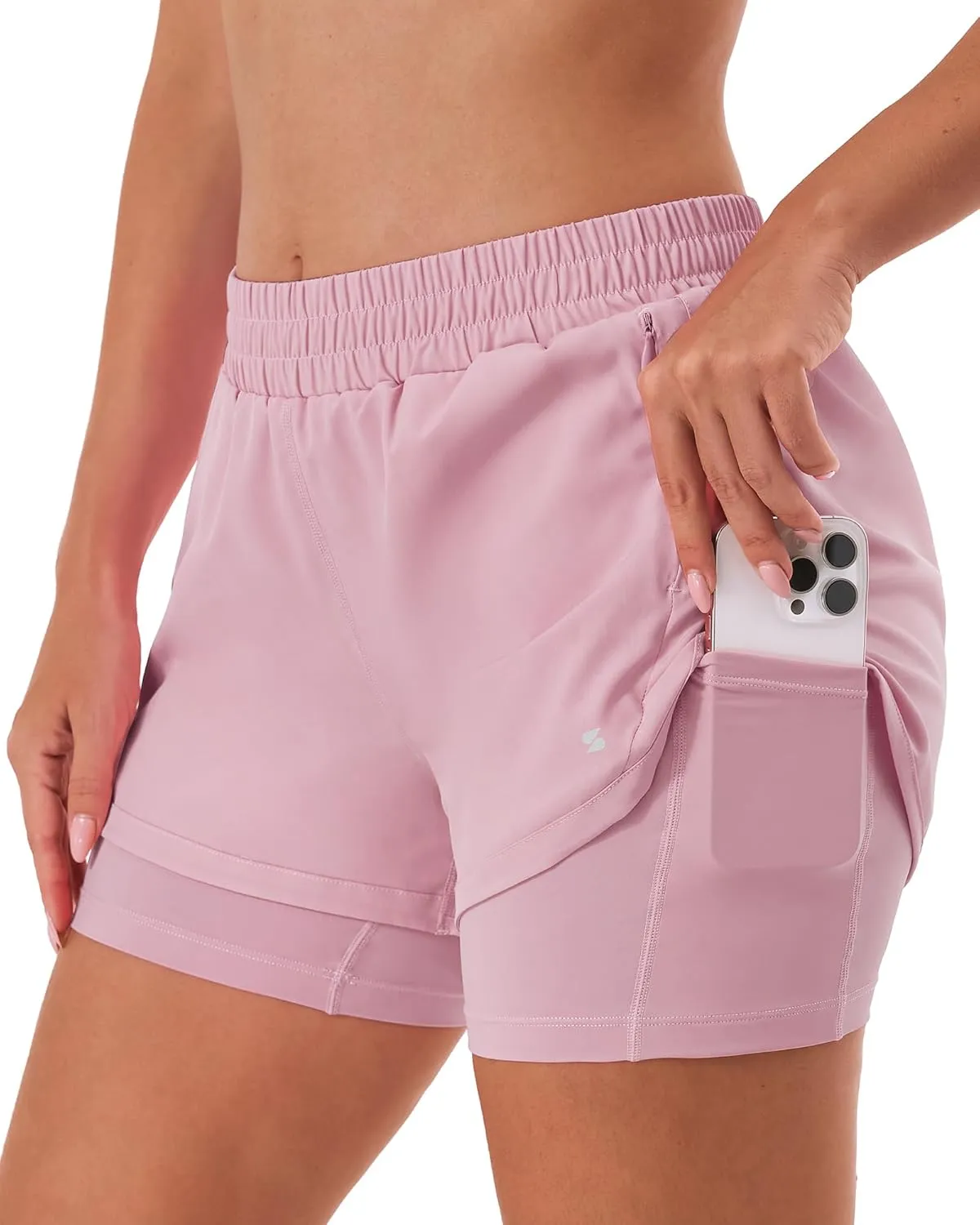 Stelle Women 2 in 1 Running Shorts High Waisted Athletic Shorts Gym Workout Shorts with Liner Zipper Pockets