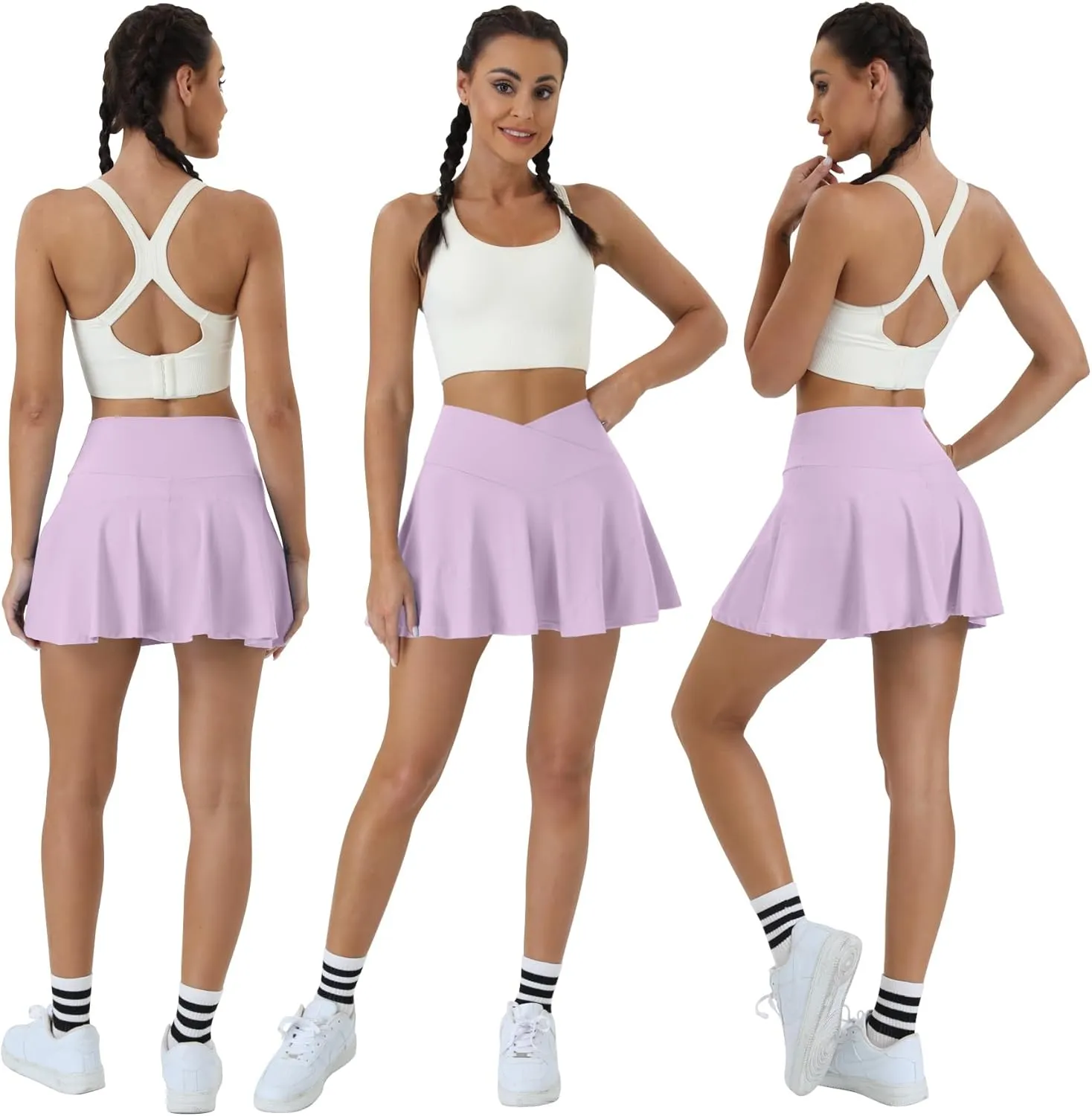 Tennis Skirt for Women High Waisted Golf Skirts with Pockets Shorts Crossover Athletic Pleated Skorts