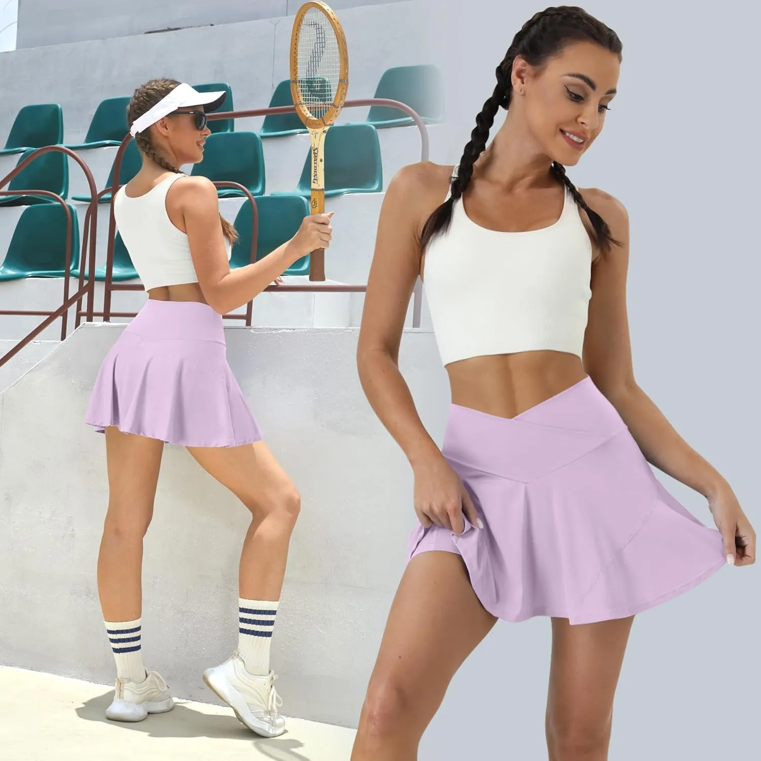 Tennis Skirt for Women High Waisted Golf Skirts with Pockets Shorts Crossover Athletic Pleated Skorts