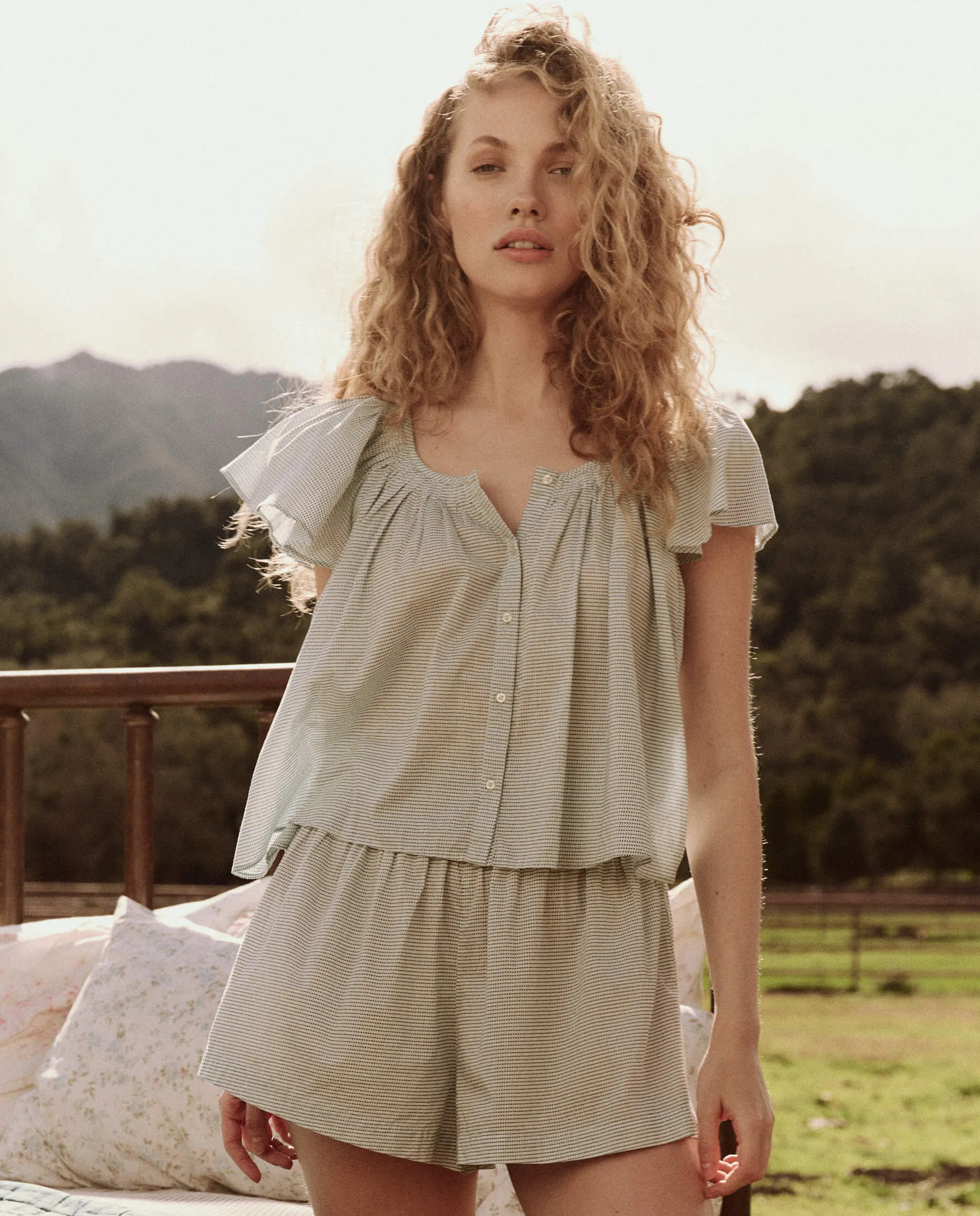 The Smocked Sleep Short. -- Blue Star Print