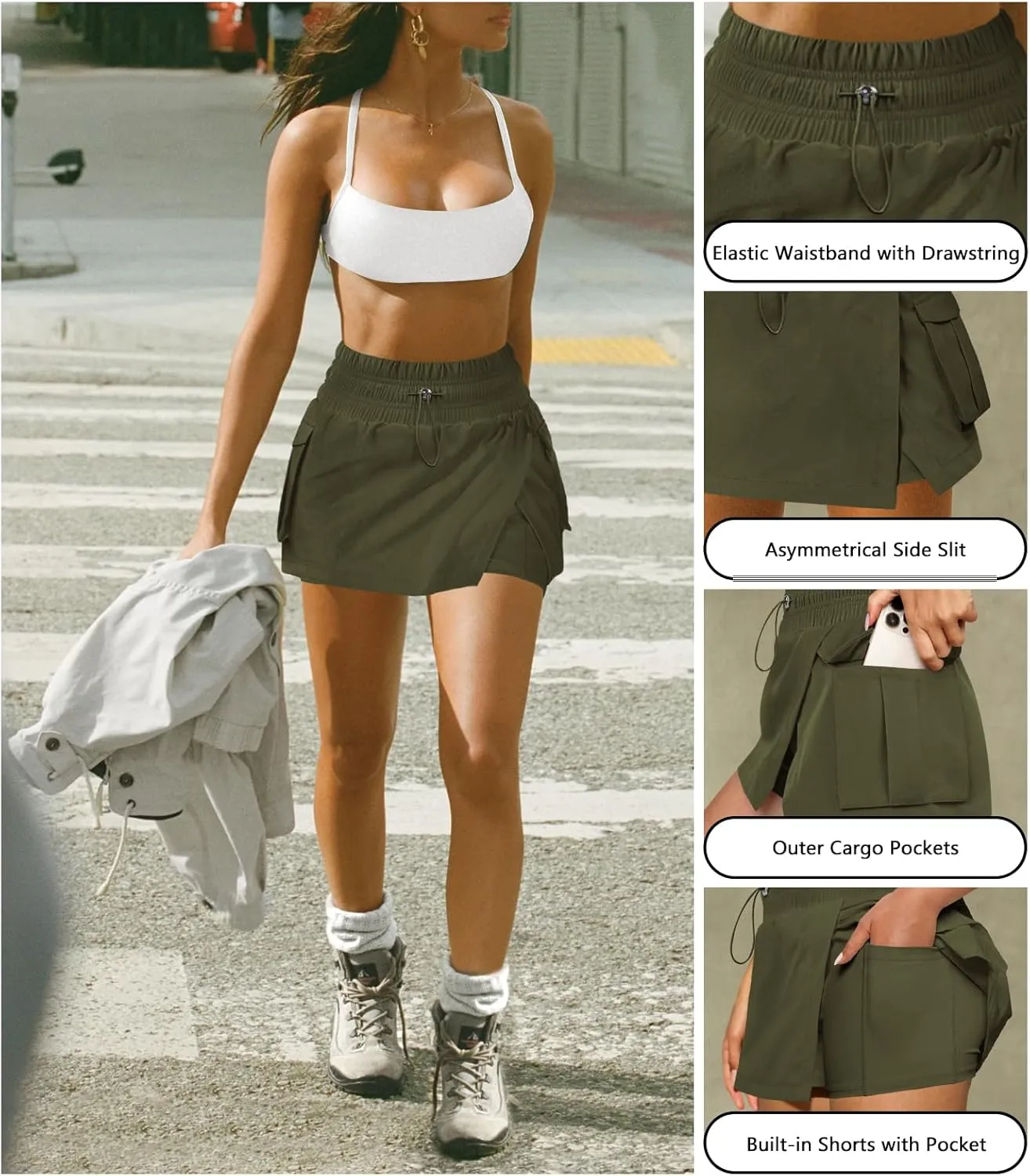 Women's Athletic Tennis Cargo Mini Skirt Skort for Women High Waisted Side Slit Pleated Golf Skater Skirts with Shorts Pocket