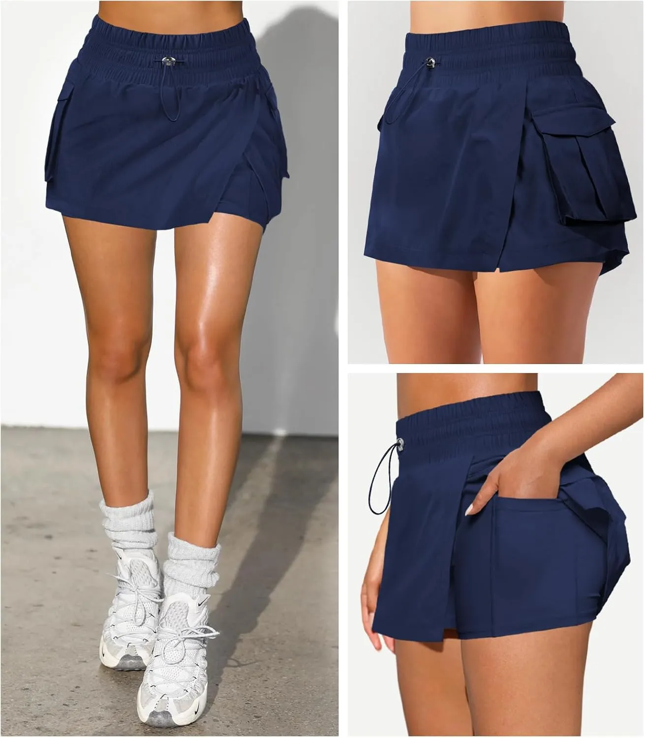 Women's Athletic Tennis Cargo Mini Skirt Skort for Women High Waisted Side Slit Pleated Golf Skater Skirts with Shorts Pocket