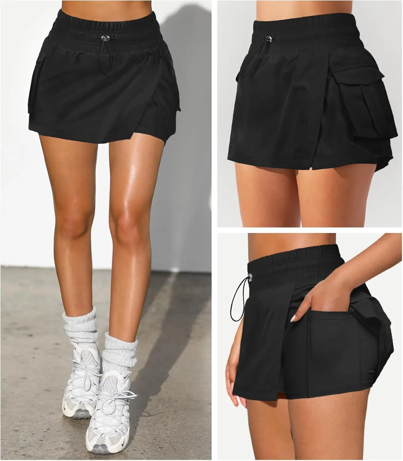 Women's Athletic Tennis Cargo Mini Skirt Skort for Women High Waisted Side Slit Pleated Golf Skater Skirts with Shorts Pocket