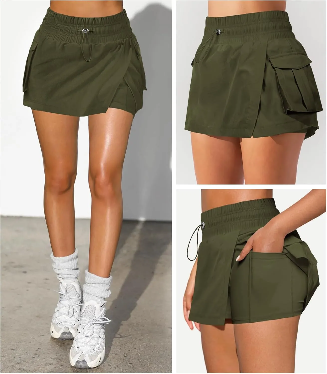 Women's Athletic Tennis Cargo Mini Skirt Skort for Women High Waisted Side Slit Pleated Golf Skater Skirts with Shorts Pocket