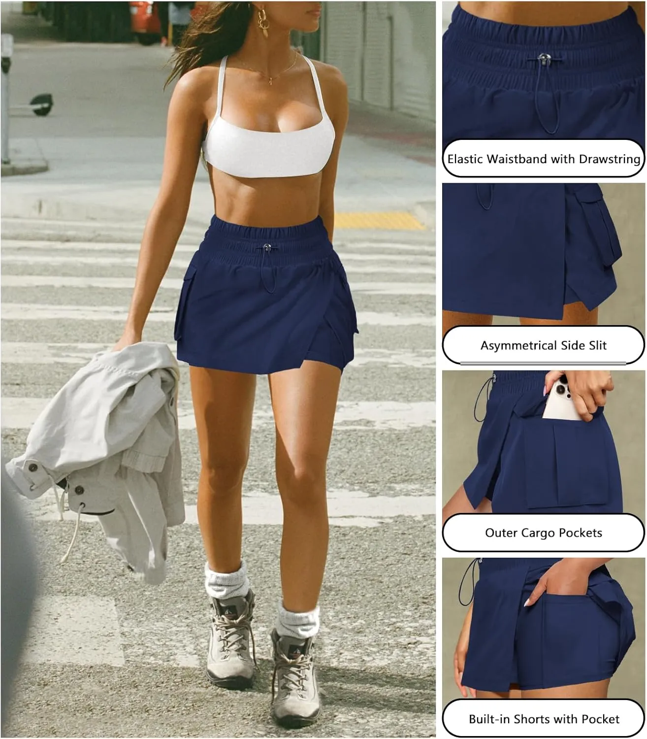 Women's Athletic Tennis Cargo Mini Skirt Skort for Women High Waisted Side Slit Pleated Golf Skater Skirts with Shorts Pocket