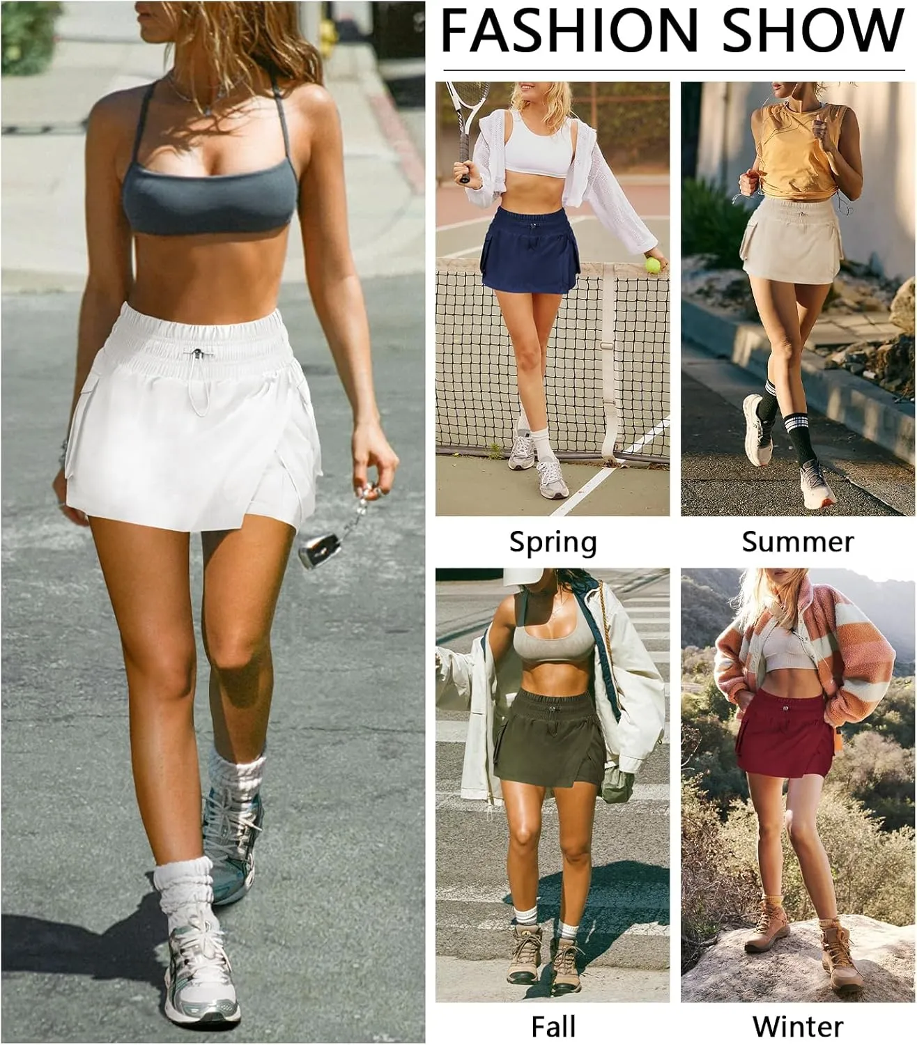 Women's Athletic Tennis Cargo Mini Skirt Skort for Women High Waisted Side Slit Pleated Golf Skater Skirts with Shorts Pocket
