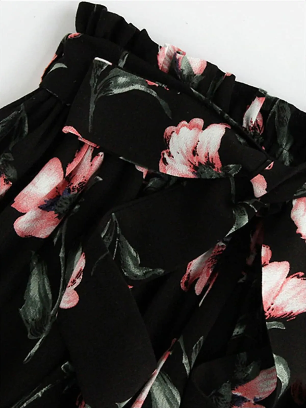 Women's Bow Tie Waist Pleated Floral Shorts