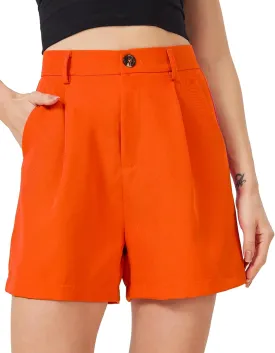 Women's Casual Pleated Dressy Business Work Shorts Elastic High Waisted Wide Leg with Pockets