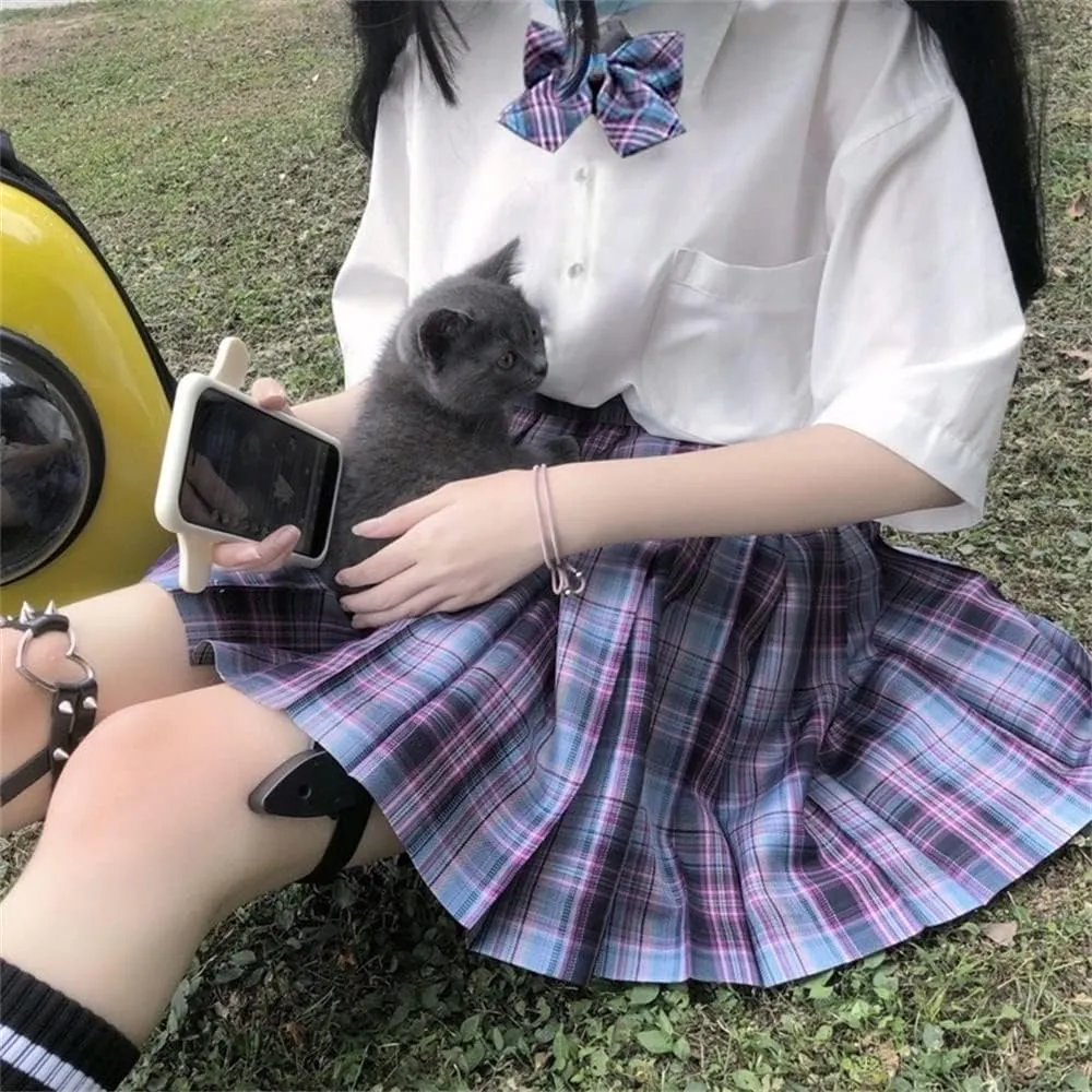 Women's College Style JK Plaid Pleated Skirt School Cheerleading Mini Skirt Sports Tennis Skirt Send Bow Tie