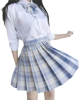 Women's College Style JK Plaid Pleated Skirt School Cheerleading Mini Skirt Sports Tennis Skirt Send Bow Tie