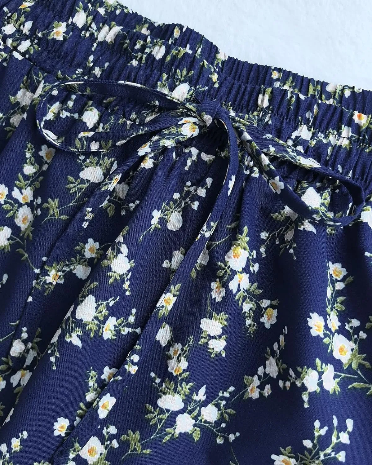 Women's Drawstring Elastic High Waisted Boho Floral Print Maxi Skirt Summer A-Line Flowy Long Skirts with Pockets