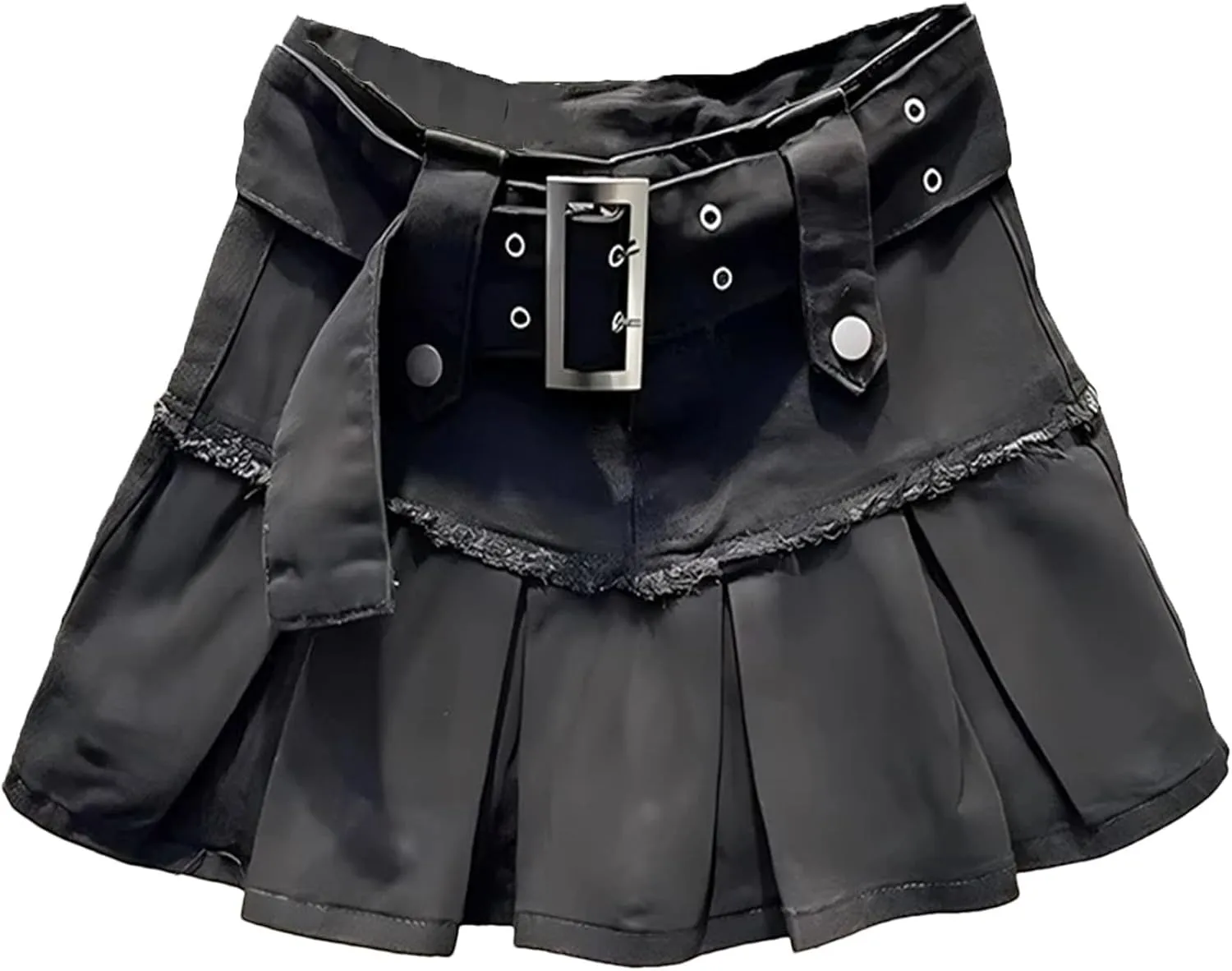 Women's High Waist Denim Mini Skirt Adjustable Belt Fringe Trim Pleated Jeans Skirts Summer Beach Vacation Outfits