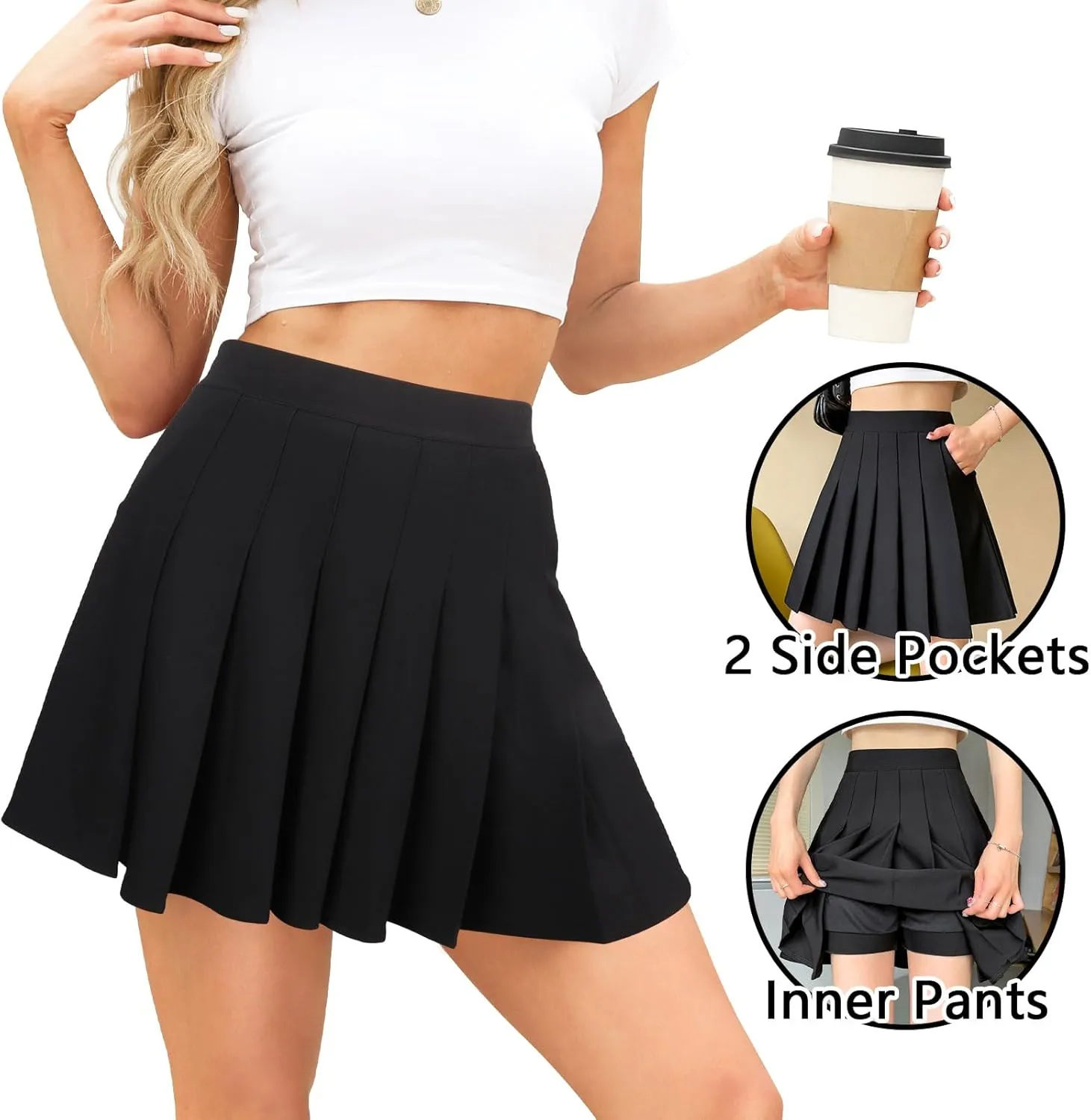 Women's High Waist Pleated Cosplay Cheer Skirt Mini School Tennis Skirts Thanksgiving Day Christmas Skirt