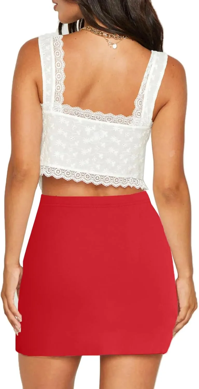 Women's Mini Bodycon Skorts Skirts - Summer Casual High Waisted Y2K Slit Pencil A-line Skirt with Shorts Underneath