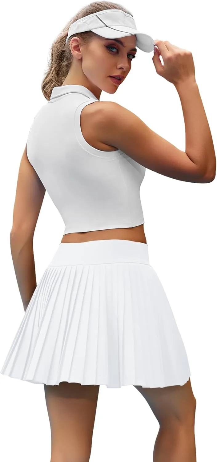 Womens Pleated Tennis Skirts with Pocket Shorts High Waisted Skorts Lightweight Golf Skirt Flowy Athletic Skort