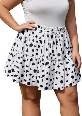 Women's Plus Size Flowy Floral Skirt Casual Boho High Waisted Ruffle Tiered Mini Skater Skirt with Shorts