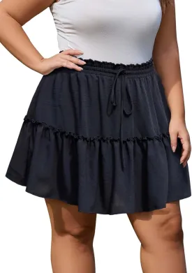 Women's Plus Size Flowy Floral Skirt Casual Boho High Waisted Ruffle Tiered Mini Skater Skirt with Shorts