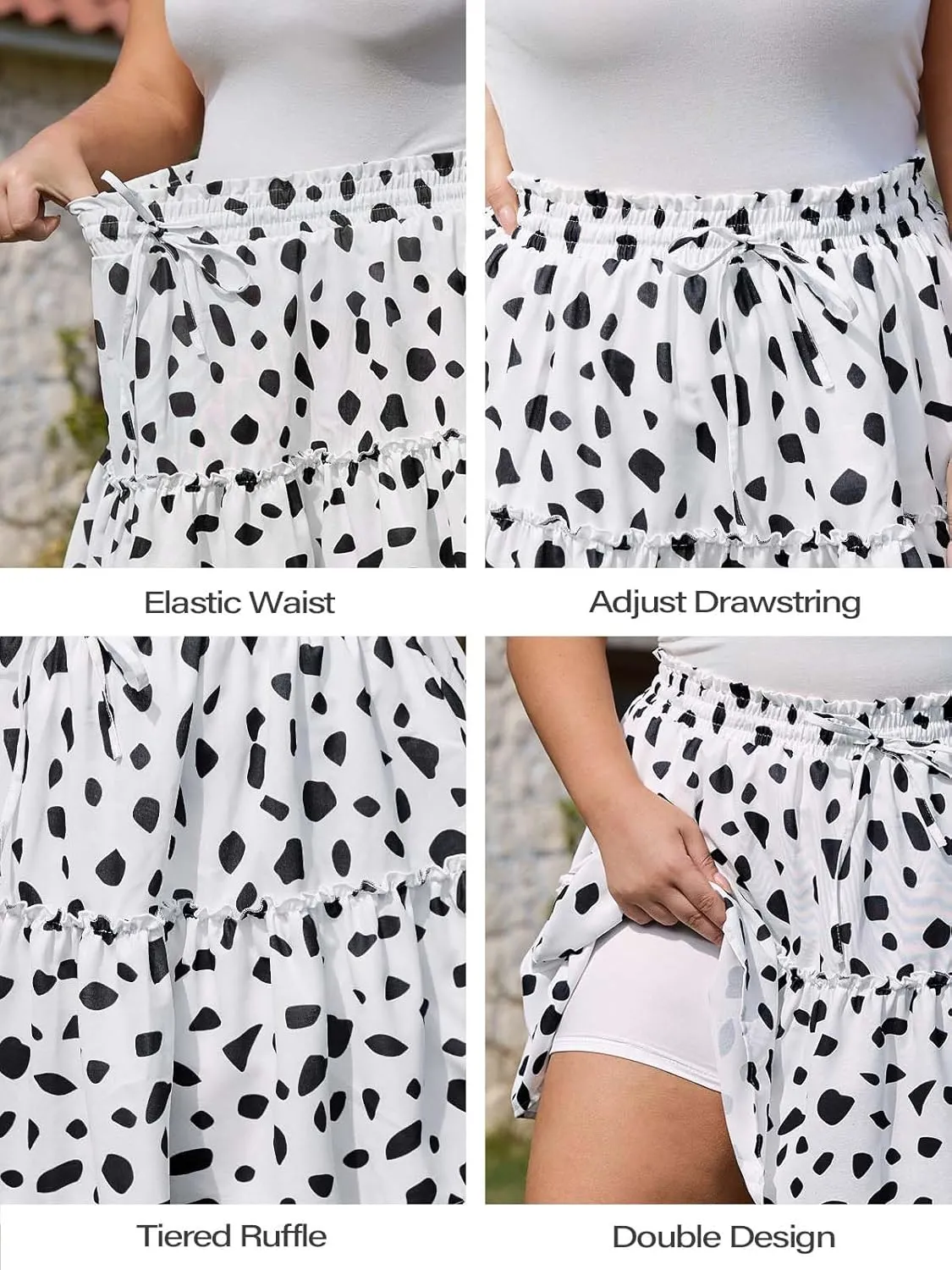 Women's Plus Size Flowy Floral Skirt Casual Boho High Waisted Ruffle Tiered Mini Skater Skirt with Shorts