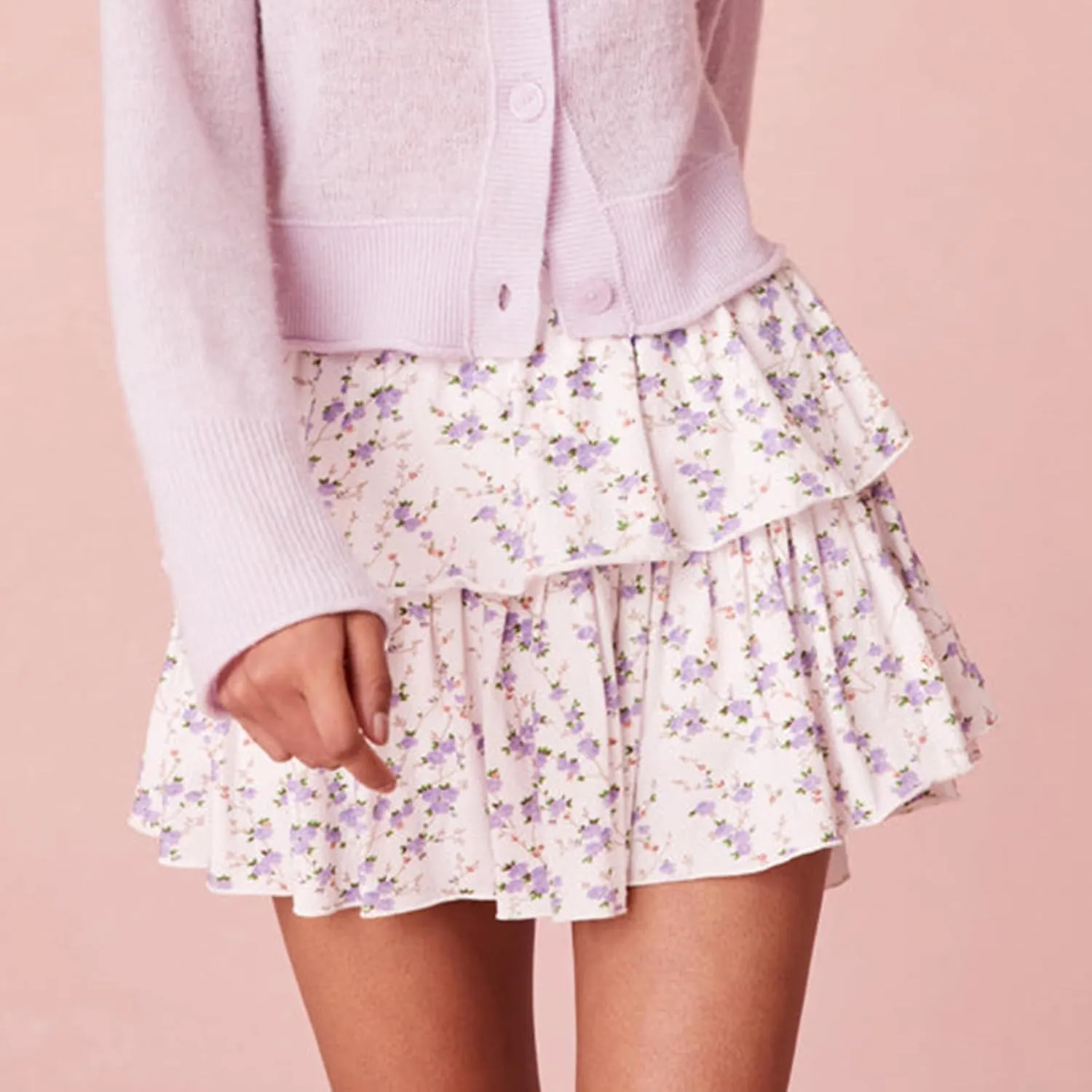 Womens Ruffle Mini Skirt Bohemian Floral High Waisted Tiered A Line Skirts Summer Beach Flowy Skirts Streetwear