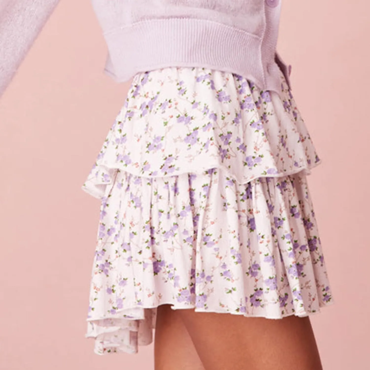 Womens Ruffle Mini Skirt Bohemian Floral High Waisted Tiered A Line Skirts Summer Beach Flowy Skirts Streetwear