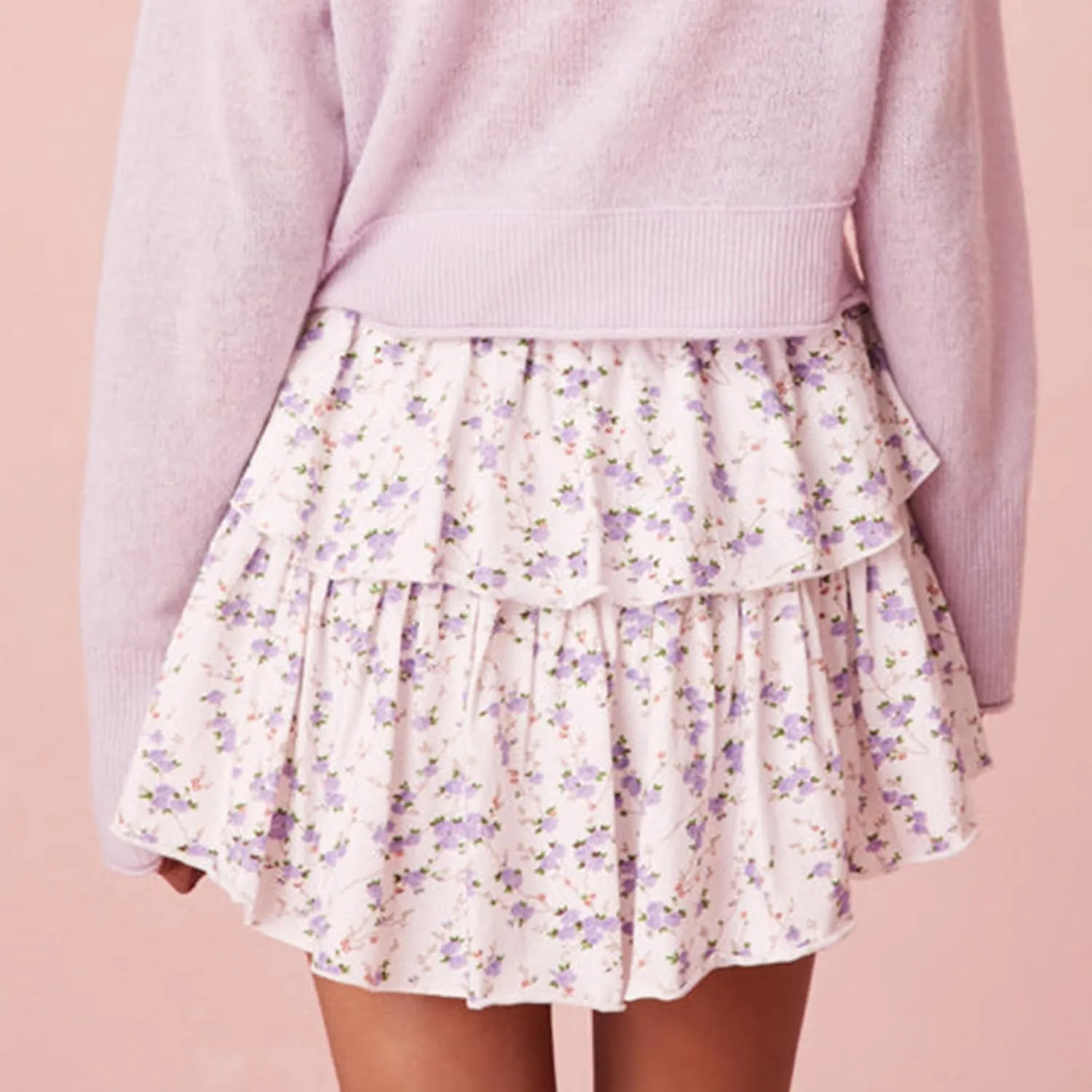 Womens Ruffle Mini Skirt Bohemian Floral High Waisted Tiered A Line Skirts Summer Beach Flowy Skirts Streetwear