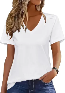Zeagoo Womens Short Sleeve Shirts for Summer Casual V-Neck Blouse Shirts 2025 Dressy Tops with Pleats
