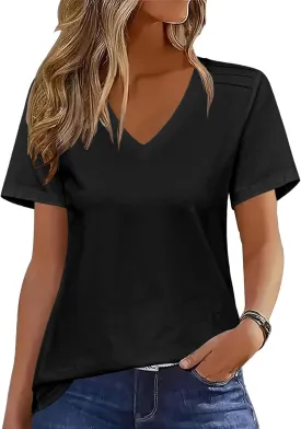 Zeagoo Womens Short Sleeve Shirts for Summer Casual V-Neck Blouse Shirts 2025 Dressy Tops with Pleats